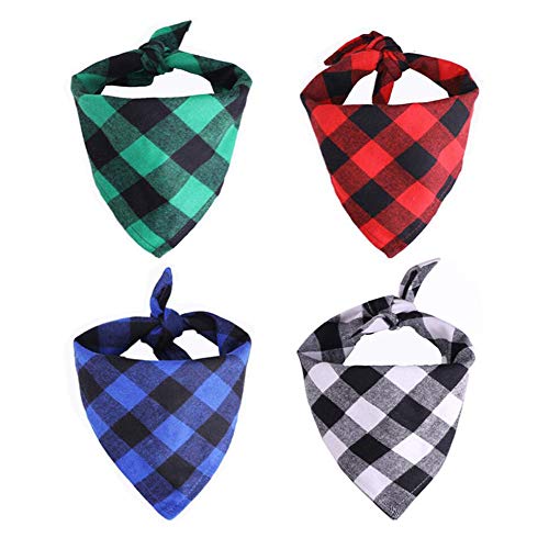 Diyafas 4pcs Klassisches Kariertes Hundehalstuch Baumwoll Bandana Welpen Halstuch Haustier Dreieck Schal für Kleine Mittlere und Große Hunde Katzen