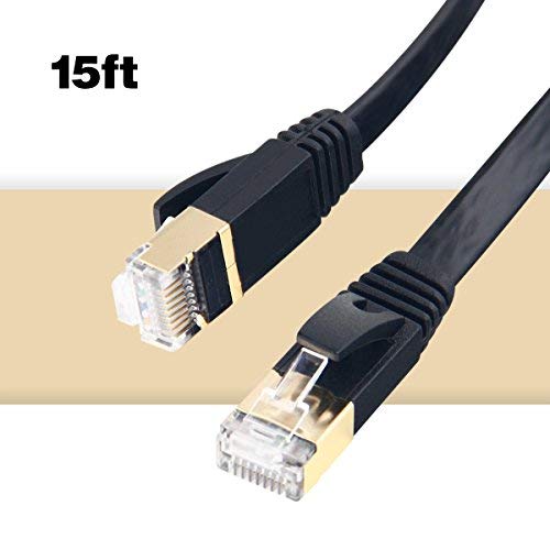 Flat Cat7 Ethernet Cable 15ft Shielded (STP) Slim Rj45 LAN Network Cable 10GB 600MHz Internet Computer Patch Cable for Switch/Hubs/Router/Modem/Patch Panel/PS3/PS4/X-box (4.5M/15FT)