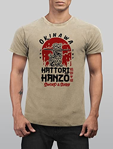 Neverless Herren Vintage Shirt Hattori Hanzo Sword und Sushi Okinawa Japan Schriftzeichen - Premium Design - ERO102 - Tr