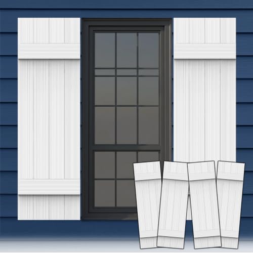 【4 pcs】 Thickened Wall Vinyl Shutters, 14 1/2" x 55", White Exterior Window Shutters, 5-Minute Installation, 10+ Years Lifespan, Vertical Embossed Lines by WARMOASIS - Used condition - US$83.24