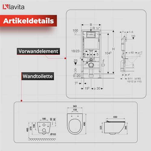 Lavita Duofix Basic Vorwandelement + Wand Tiefspül WC Sofi Slim Paper Spülrandlos + WC Sitz + Bedienplatte Delta 25 Verchromt Knopf Komplettset Unterputz Spülkasten Toilette Komplett Sett WC – Bild 3