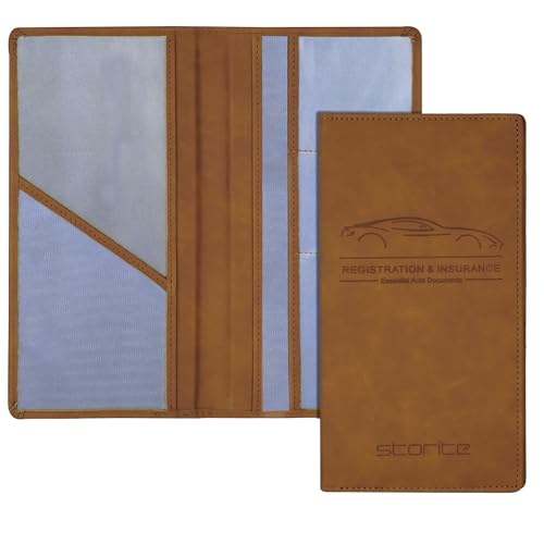 Image of Storite Pu Leather Unique Car Registration and Insurance Card Holder, Vehicle License Document Glove Box Compartment Organizer, Interior Car Accessories for Women & Men (Brown)