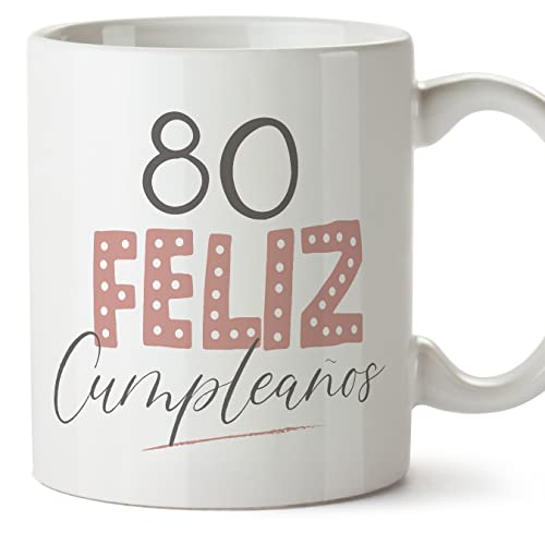 MUGFFINS Tazas 80 Cumpleaños - En Español - ¡Feliz Cumpleaños! Rosa - 11 oz / 330 ml - Regalo original y divertido MUGFFINS Tazas 80 Cumpleaños - En Español - ¡Feliz Cumpleaños! Rosa - 11 oz / 330 ml - Regalo original y divertido