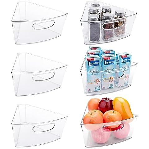SOKOSEY Lazy Susan Organizer 10.2"x 9.4"x4" for 26" Diameter Corner Lazy Susan Cabinet, Set of 6 Plastic Clear Lazy Susan Bins, 1/8 Wedge 4" Deep Kitchen Corner Storage Bin Cover