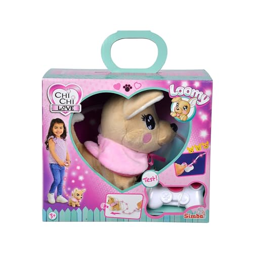 Simba 105893542 - Chichi Love Loomy, mit leuchtender Kabelsteuerung, kann Laufen, bellen und mit dem Schwanz wedeln, 20cm, Für Kinder ab 3 Jahren