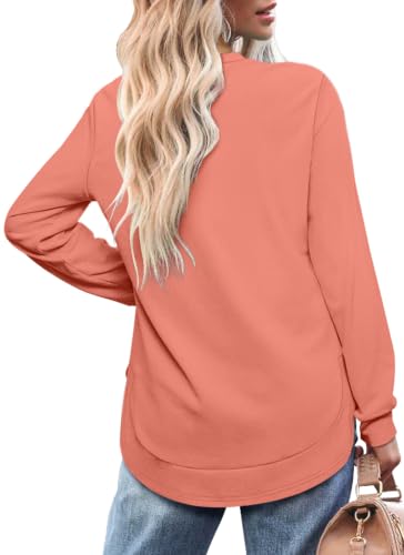 Image of OFEEFAN Womens Sweatshirt Crewneck Long Sleeve Shirts High Low Tops Curved Hem