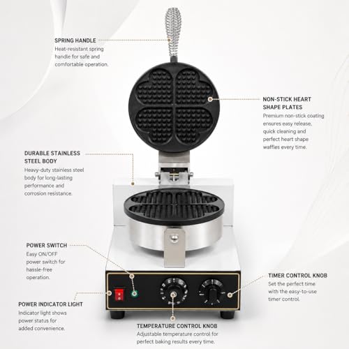 Image of Heart Shape Waffle Maker 5 Slot, Commercial Electric Waffle Maker Machine, Professional Belgian Waffle Machine for Cafe Bakery