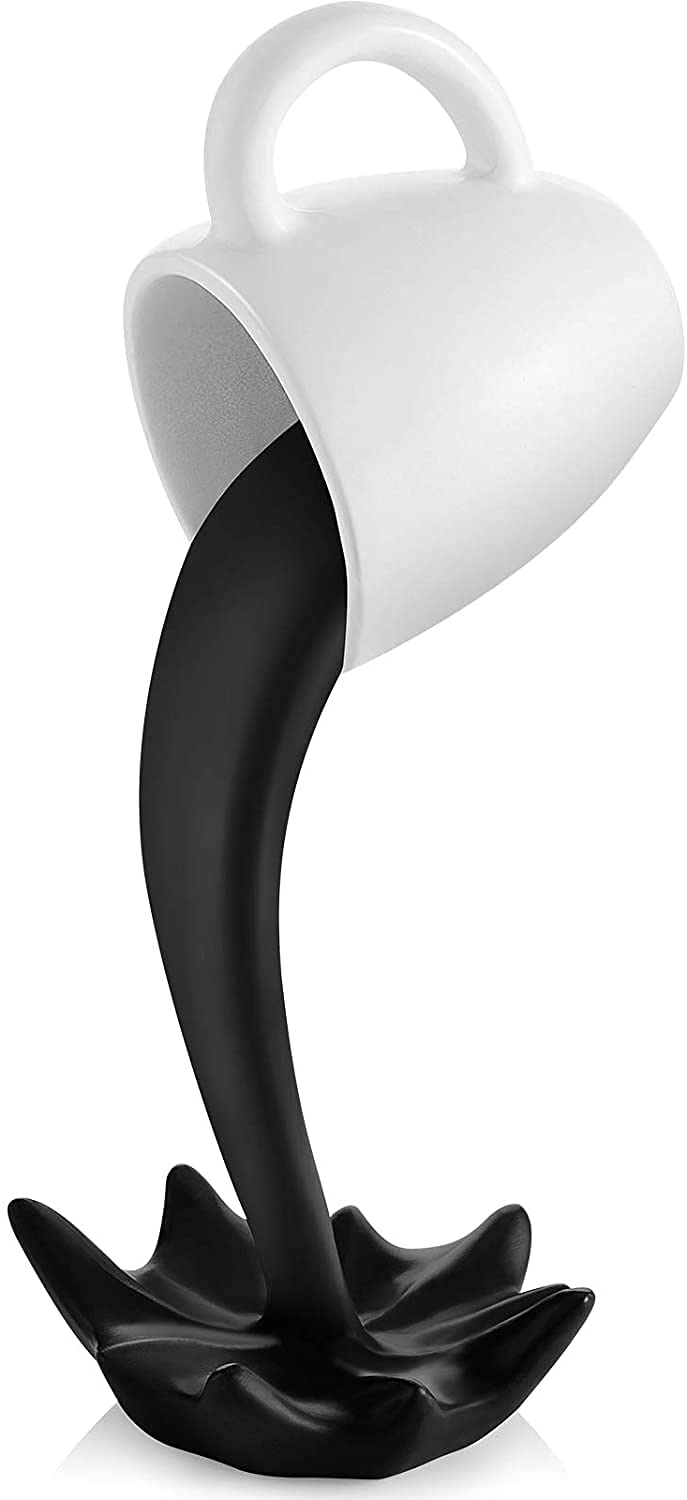 Floating Coffee Cup Art Sculpture Creative Spilling Coffee Cup Kitchen Decor, Present for Coffee Lover (Black)