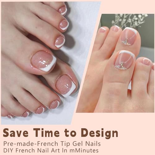 240Pcs White French Tip Press on Toenails Short Square Fake Toe nails Press ons with Design Stick on Toe Nails Reusable Acrylic False ToeNails Artificial Glue on Toenails for Women Nails Manicure - Thumbnail 2