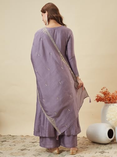 Image of MOKOSH Women's Silk Heavy Embroidered Anarkali Suit Set with Dupatta