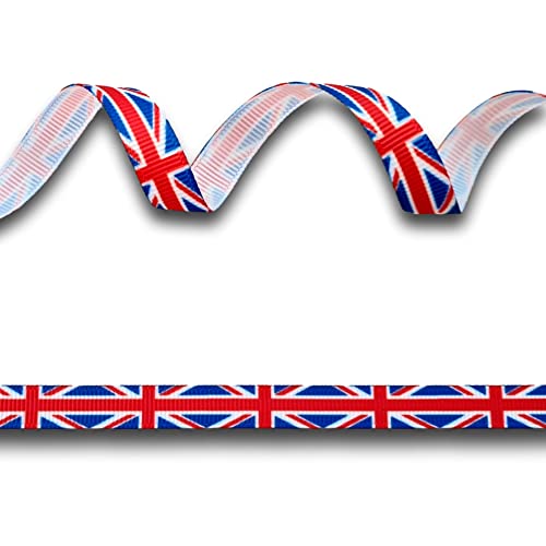 5 Yards (4.5 metres) Union Jack GB UK Flag Grosgrain Ribbon 9mm Wide, Ideal for Craft Projects Scrapbooking, DIY Hair Bows