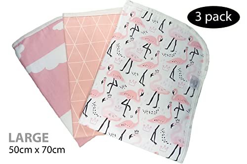 Changing Pad Liners [3 Pack Large] -Portable Changing Mat - 100% Waterproof - Absorbent - Unisex - Changing Table Cover - 19.5" X 27.5" (50Cm X 70Cm) - By Kinpa Baby (Pink Set) #TOP5