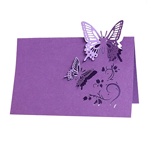 Uposao 50 Stück Tischkarten Hochzeit, Hohle Schmetterling Platzkarten Grußkarten zum Beschriften Namenskarten Sitzplatzkarten Blanko für Hochzeit Party Feste Geburtstag Party Dekoration,Lila