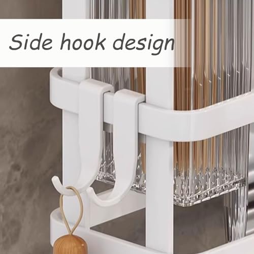 Kitchen Flatware Organizer with Cutting Board & Towel Rack, Space-Saving Utensil Holder for Forks, Spoons, Knives, and Chopsticks - Green Countertop Storage Solution