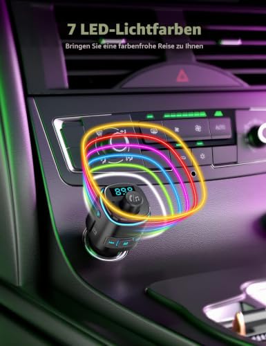 NULAXY FM Transmitter für Auto, Bluetooth V5.0 mit QC3.0 & 7 LED Farblicht, Wireless Radio Adapter...