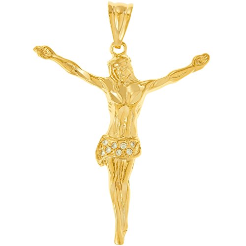 LIFETIME JEWELRY Cubic Zirconia Jesus Pendant Cross Necklace 24k Gold Plated