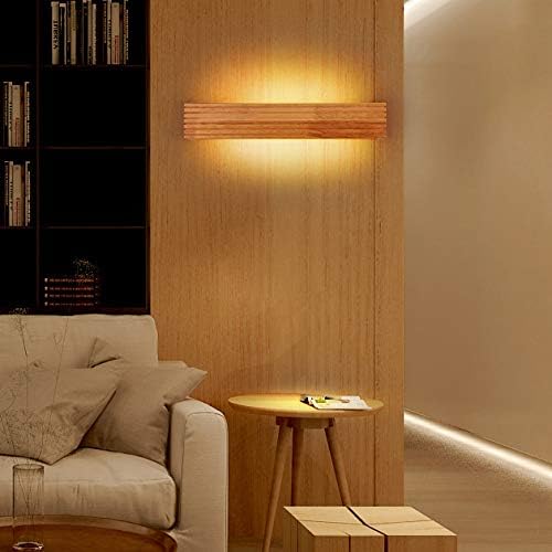 LEDリニア木製壁取り付け用燭台、長さ13.78インチ35cmの長方形アンビエントバニティライトベッドサイドウォールマウント照明器具