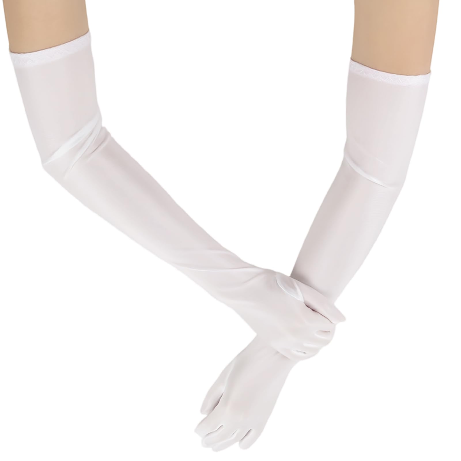 TGKEAIY Long White Gloves, Fancy Dress Flapper Long Evening Silk Opera Gloves, White Stretchy Elbow Glove, for Women's Evening, Bridal, Party, Wedding, Prom, 1920s Dance