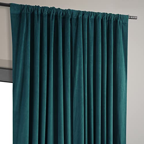 HPD Half Price Drapes Signature Velvet Thermal Blackout Curtains for Living Room 108 Inch Long (1 Panel) Rod Pocket Insulated Blackout Curtains for Bedroom Window Curtains, 100W x 108L, Everglade Teal