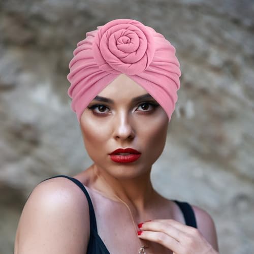 Image of DRESHOW 5 Pack Knotted Headwraps for Women African Turban Pre-Knotted Beanie Headwraps Hair Covers