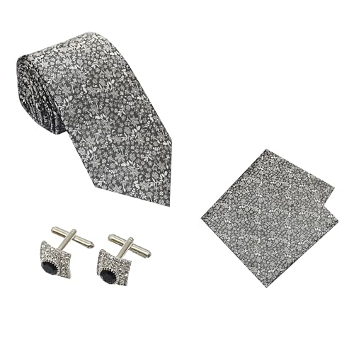 Image of TIE STUDIO Men's Necktie Pocket Square & Cufflink Set | Standard | Jacquard Fabric | Superior Stitching |
