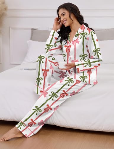 Image of SHESHOW Satin Pajamas for Women Set Long Sleeve Button Down Sleepwear 2 Piece Nightwear Women Pjs Sets Size XS-XXL