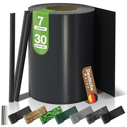 BooGardi PVC Sichtschutzstreifen Sichtschutz Zaun 19 cm x 35 m Anthrazit 1 Rolle 450 g/m inkl. 30 Clips Zaunblende für Doppelstabmattenzaun & Stabmattenzaun Blickdicht & wetterfest