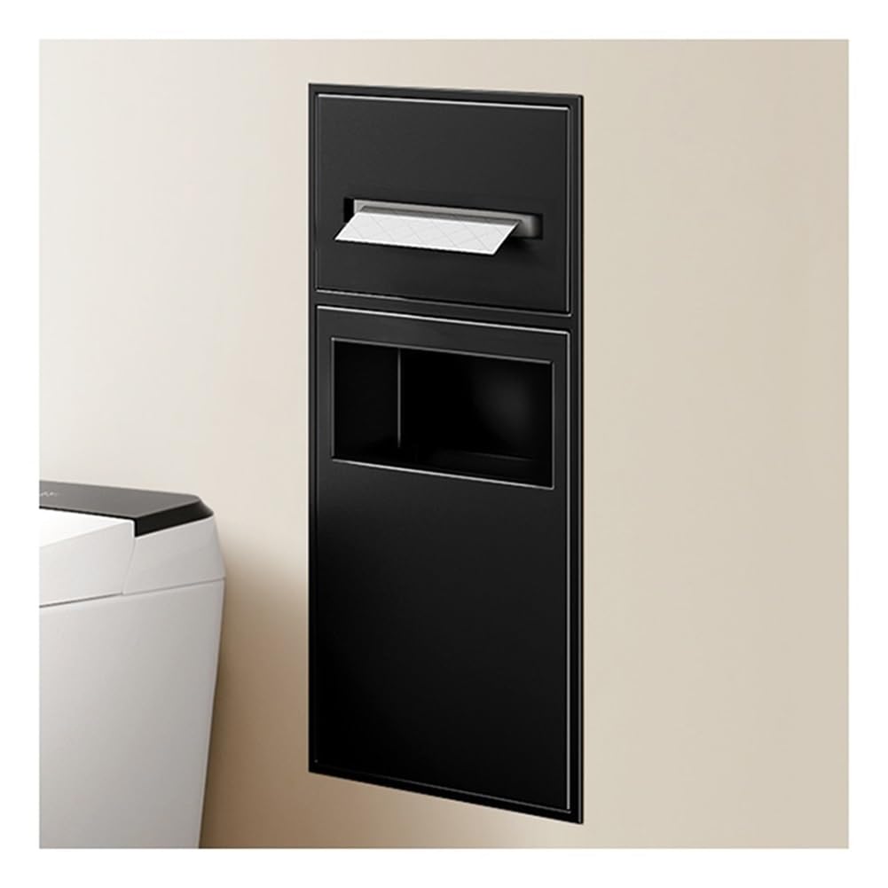 QUSYZD Modern Stainless Steel Shower Niche with Double Shelves and Trash Can Recessed Bathroom Storage Shelf,Black-70x28x13.5cm,Black-60x28x13.5cm