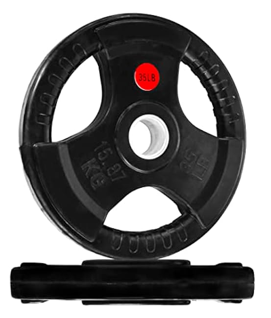 Signature Fitness Olympic 2-Inch Cast Iron Plate Weight Plate for Strength Training and Weightlifting, Style #4, 35LB Pair