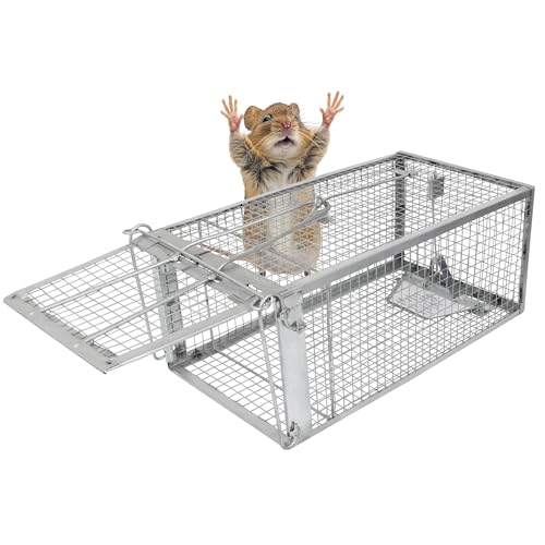 H&B Rat Trap,Mouse Traps,Humane Live Animal Trap Cage,Bait Station,Work for Indoor and Outdoor,12.7x6.6x5.2inch Catch and Release,Kill Home Gopher,Stray Cats,Squirrels and More Rodents,Silver,Small