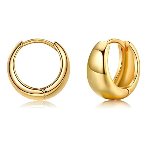 EPIRORA Silver Hoop Earrings for Women, Gold Chunky Thick Hoop Earrings, Sterling Silver Huggie Cartilage Hoop Earrings Jewelry Gifts for Girls Men, 10mm Cover