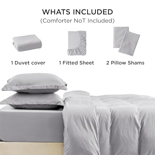 Image of Bedsure Duvet Cover King Size with Fitted Sheet - 4 Pieces Prewashed Cotton-Like Polyester Extra Soft Bedding Set, Includes 1 Duvet Cover 104x90 Inches, 2 Pillow Shams, 1 Fitted Sheet, Light Grey