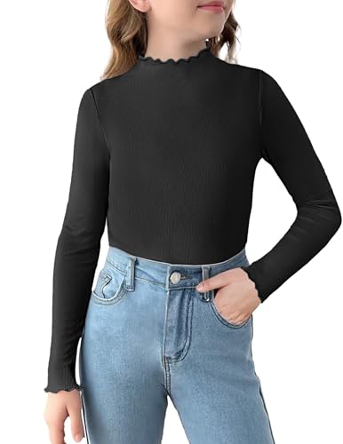 Arshiner Langarmshirt Mädchen Schwarz Pullover mit Stehkragen...