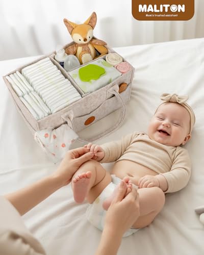 Image of Maliton Baby Diaper Caddy Organizer for Changing Table, Nursery Storage Bin Basket with Handle, Felt Diaper Organizer Suitable for Indoor Outdoor (Khaki) (Pack of 2)