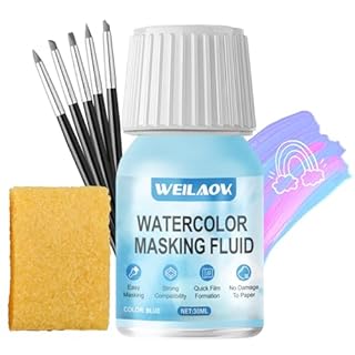 Masking Fluid for Watercolour Painting, Masking Fluid, Liquid Masking Fluid, Masking Fluid Include 5 Masking Fluid Pen, Liquid Masking Tape, Keeps Areas Free of Colour and Edges Crisp, Blue - 30ml