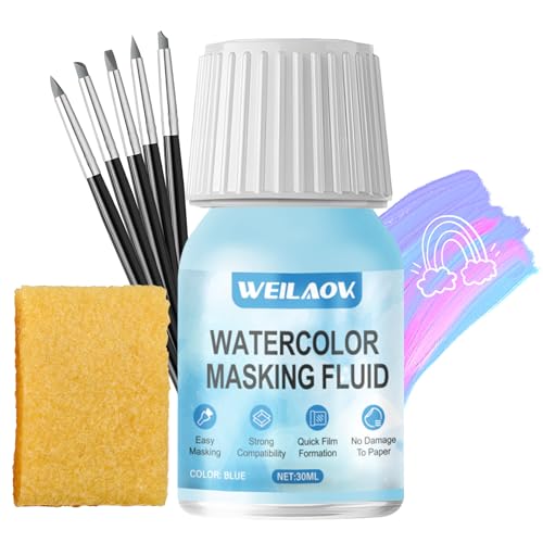 Masking Fluid for Watercolour Painting Masking Fluid Liquid Masking Fluid Masking Fluid Include 5 Masking Fluid Pen Liquid Masking Tape Keeps Areas Free of Colour and Edges Crisp Blue - 30ml