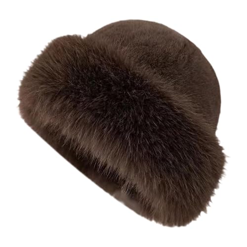 LOVIVER Chapeau d'hiver pour Femme, Chapeau d'hiver en Fausse Fourrure, Chapeau Cosaque Épais, Chapeau Russe pour Snowboard, Brun