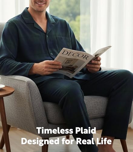 Image of DAVID ARCHY Men's Pajamas Set Flannel Pjs Sets Cotton Pajamas for Men | Ultra-Soft Loungewear Sets, Classic Plaid Sleepwear for Winter, Lounge Set with Roomy Pockets, Pijamas para Hombres