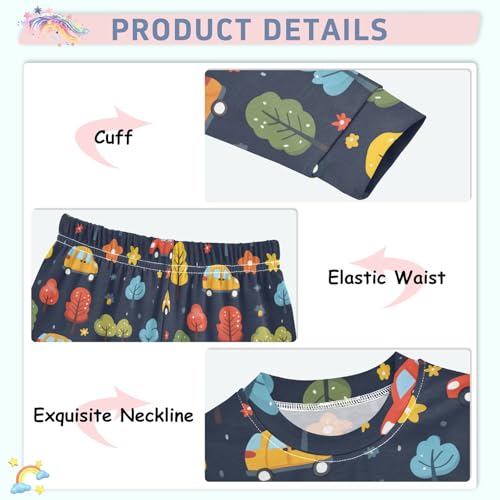 Pajama Sets Long Sleeve Cars Trees Flowers Background Soft Comfy Sleepwear 2 Piece PJS 3-8T4