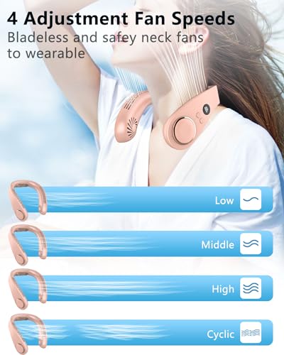 Image of Neck Fan that Blow Cold Air with Cooling Plate, Recharable 5500mAh Battery Powered, Potable Silent Mini Neck Air Conditioner, Cordless Leafless Quiet Face Fans for Kid Adults Travel Work Sports, Pink