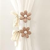 MWRDSM 2pcs Curtain Tiebacks, Flower Curtain Ties for Drapes, Boho Curtain Tiebacks with Adjustable Strap, Cotton Holdbacks for Indoor Outdoor Drapes Decor (Khaki)