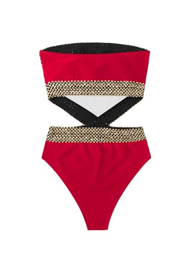 Image of Milumia Women's Stitch Detail Strapless One Piece Swimsuit Cut Out Bandeau Bathing Suit