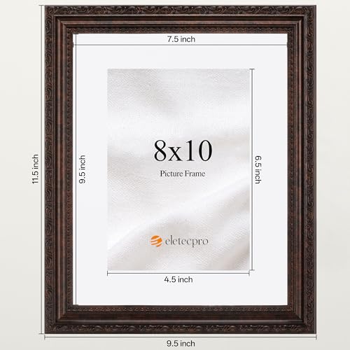 Image of eletecpro 8x10 Vintage Picture Frame, Glass Cover, Brown, 2-Pack | Display Photo 5x7 with Mat or 8x10 without, Horizontal or Vertical, Tabletop or Wall Decor