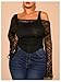 WDIRARA Women's Plus Size 2 in 1 Off Shoulder T Shirt Ruched Sheer Bell Long Sleeve Tee Lace Black 3X-Large Plus
