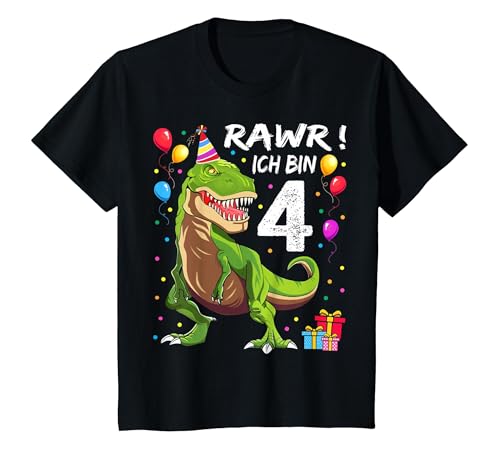 Geburtstagsshirt 4 Jahre Junge Dinosaurier Dino Ich Bin 4 T-Shirt, Kinder,...
