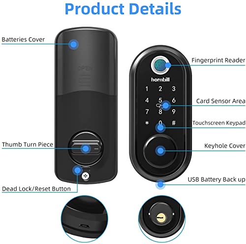Hornbill HBUS-ZNS-Y001-BLK-KIT Smart Lock, Hornbill 7-In-1 Fingerprint Door Lock thumb #5