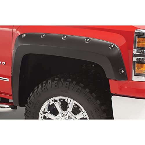 Bushwacker Pocket/Rivet Style Front Fender Flares | 2-Piece Set, Black, Smooth Finish | 40119-02 | Fits 2019 Chevrolet Silverado 1500 LD, 2014-2018 Silverado 1500, 2015-2019 Silverado 2500 HD/3500 HD