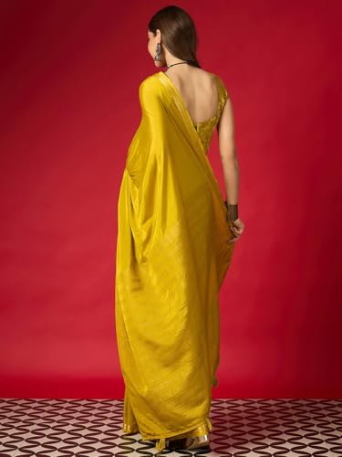 Image of AKHILAM Women's Mysore Silk Ethnic Motif Printed Saree With Unstitched Blouse Piece