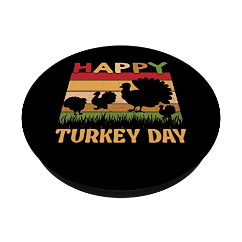 Vintage Happy Turkey Day Thanksgiving Family Kids Matching PopSockets Swappable PopGrip, Black - Image 2