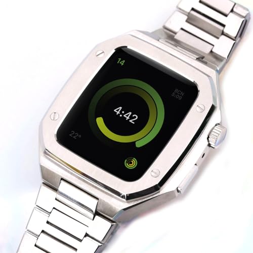 Correa de acero inoxidable para Apple Watch de 45 mm 44 mm con caja metálica Series 9 6